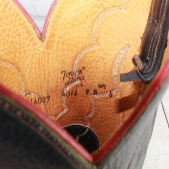 TONY LAMA Black Leather Western Cowboy Boots Style - Picture 6 of 9